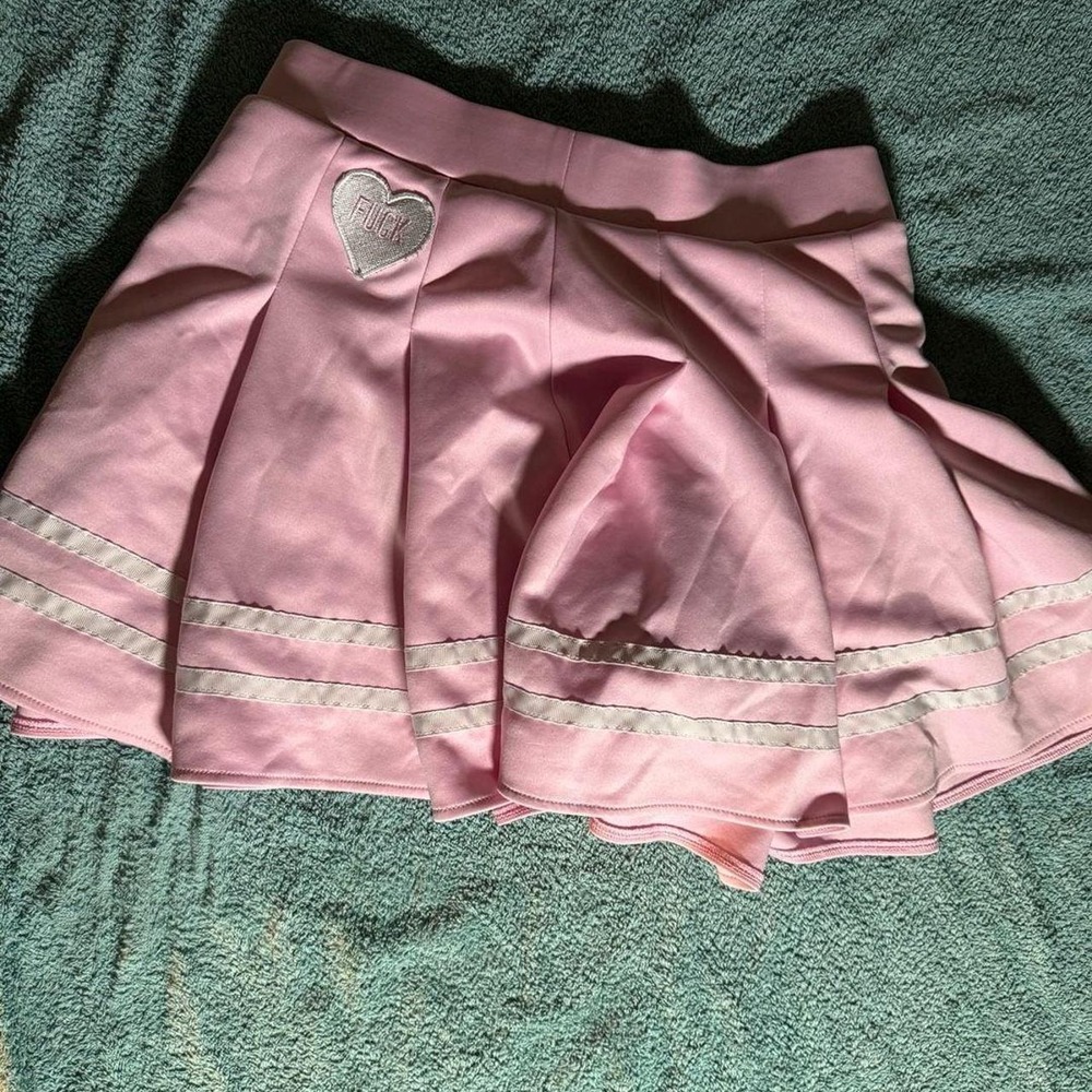 Byrch Pink Pleated Cheerleader Skirt with Heart Patch Size Large